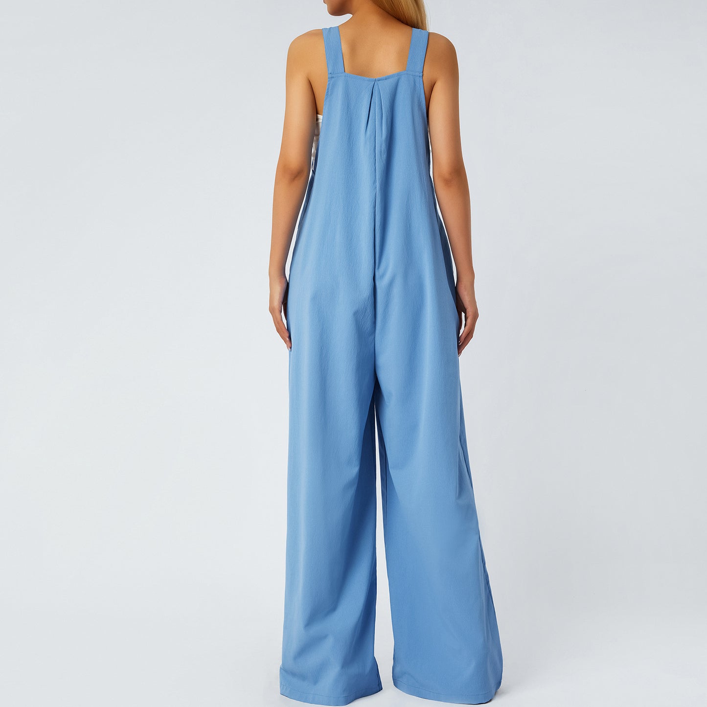 Overalls Women Summer Jumpsuit Outfits Plus Size Solid Color Casual Button Wide Leg Suspender Pants Overalls with Pockets