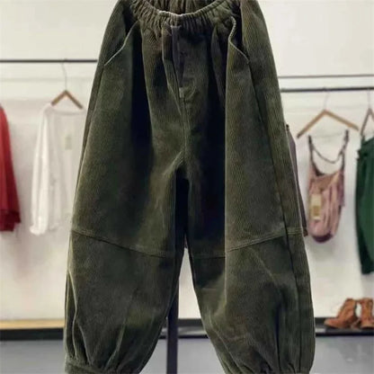 Ladies Large Size 4XL Corduroy Pantalons 2024 Female High Waist Add Velvet Casual Trousers Winter Women Loose Fit Lantern Pants Badiee Stylez