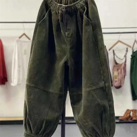 Ladies Large Size 4XL Corduroy Pantalons 2024 Female High Waist Add Velvet Casual Trousers Winter Women Loose Fit Lantern Pants Badiee Stylez
