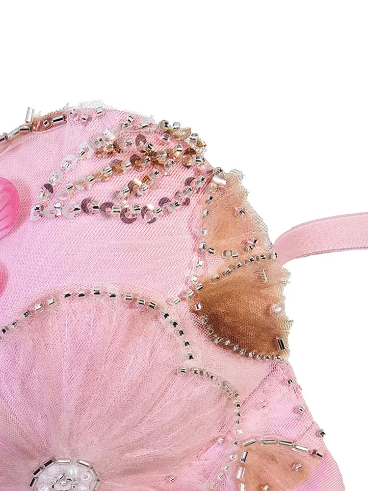 Flower Embroidery Bead Fish Bone Suspender Women Bra Sexy Exposed Waist Metal Buckle Top Party Vacation Female Tops 2025 Summer