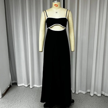 Wefads Maxi Dress Women Summer Casual Patchwork Suspender Sleeveless Hollow Out Backless Lace Up Loose Beach Long Dressses