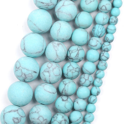 Natural Dull Polished Wood Jaspers Stone Spacer Beads For Jewelry Making DIY Necklace Bracelet 4mm-12mm Matte Round Beads 15" Blue Turquoises