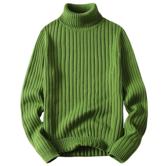 Solid Twisted Cuff High Collar Sweater Men's Thick Autumn Winter Versatile Men's Sweater Base Layer Men's Knitted Trend Badiee Stylez