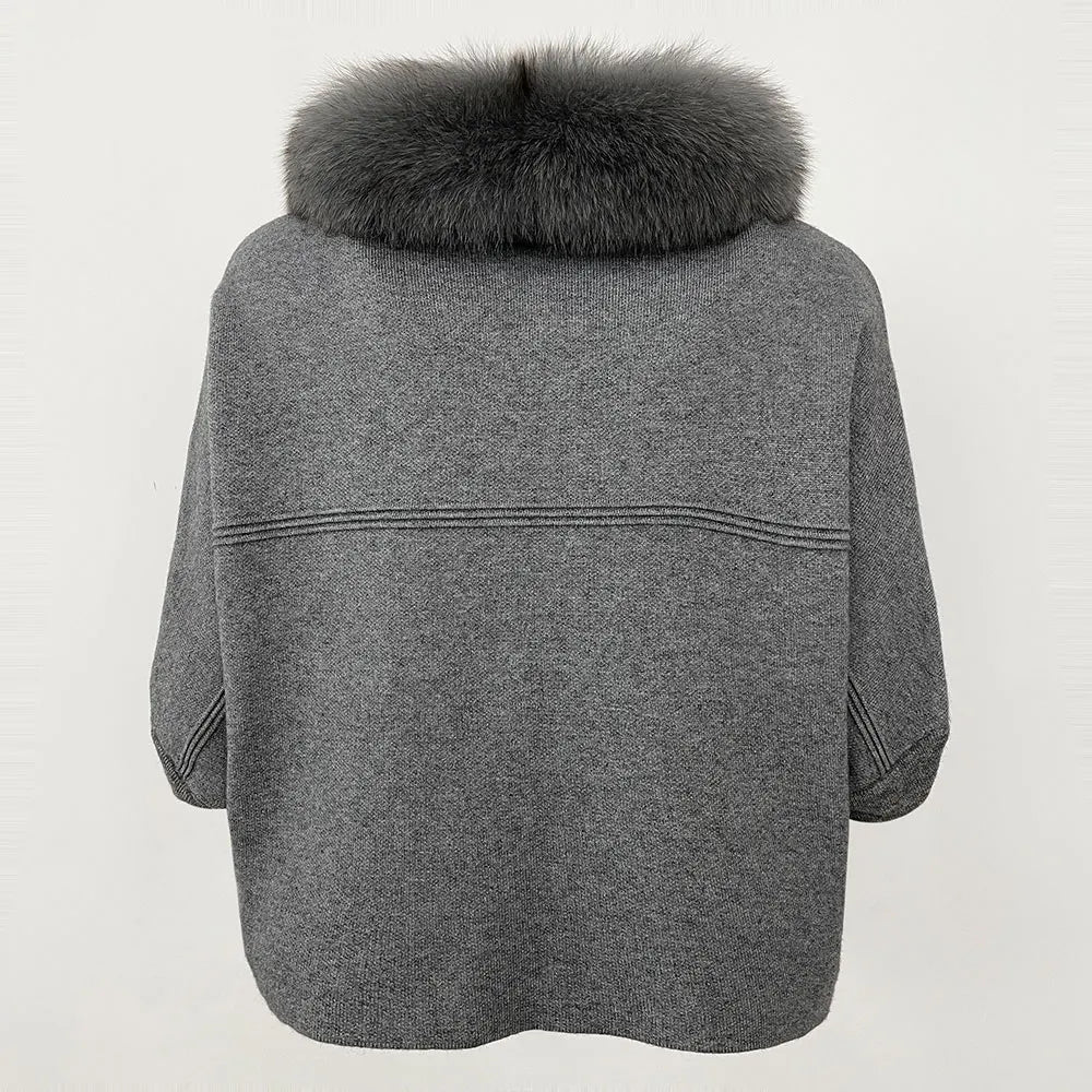 FURYOURSELF 2025 New Real Fox Raccoon Fur Collar Coat Knitted Sweater Women Short Sleeve Jacket Thick Warm Outerwear streetwear