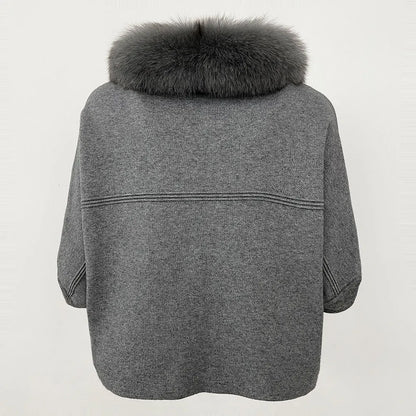 FURYOURSELF 2025 New Real Fox Raccoon Fur Collar Coat Knitted Sweater Women Short Sleeve Jacket Thick Warm Outerwear streetwear
