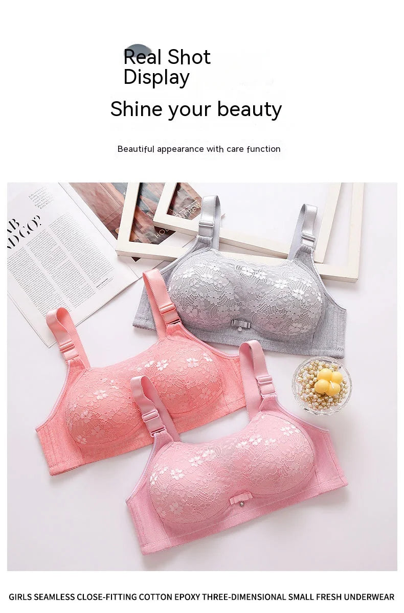 Women Large Size Bustier Underwear Women Thin Non-steel Ring Brassiere Mum Gathering Top Support Bra Mother Comfortable Brassier