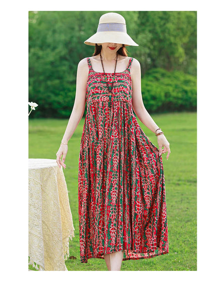 New Fashion Casual 2025 Summer Elegant Dresses For Women O-Neck Print Vintage Sleeveless Dress Loose Women Clothing