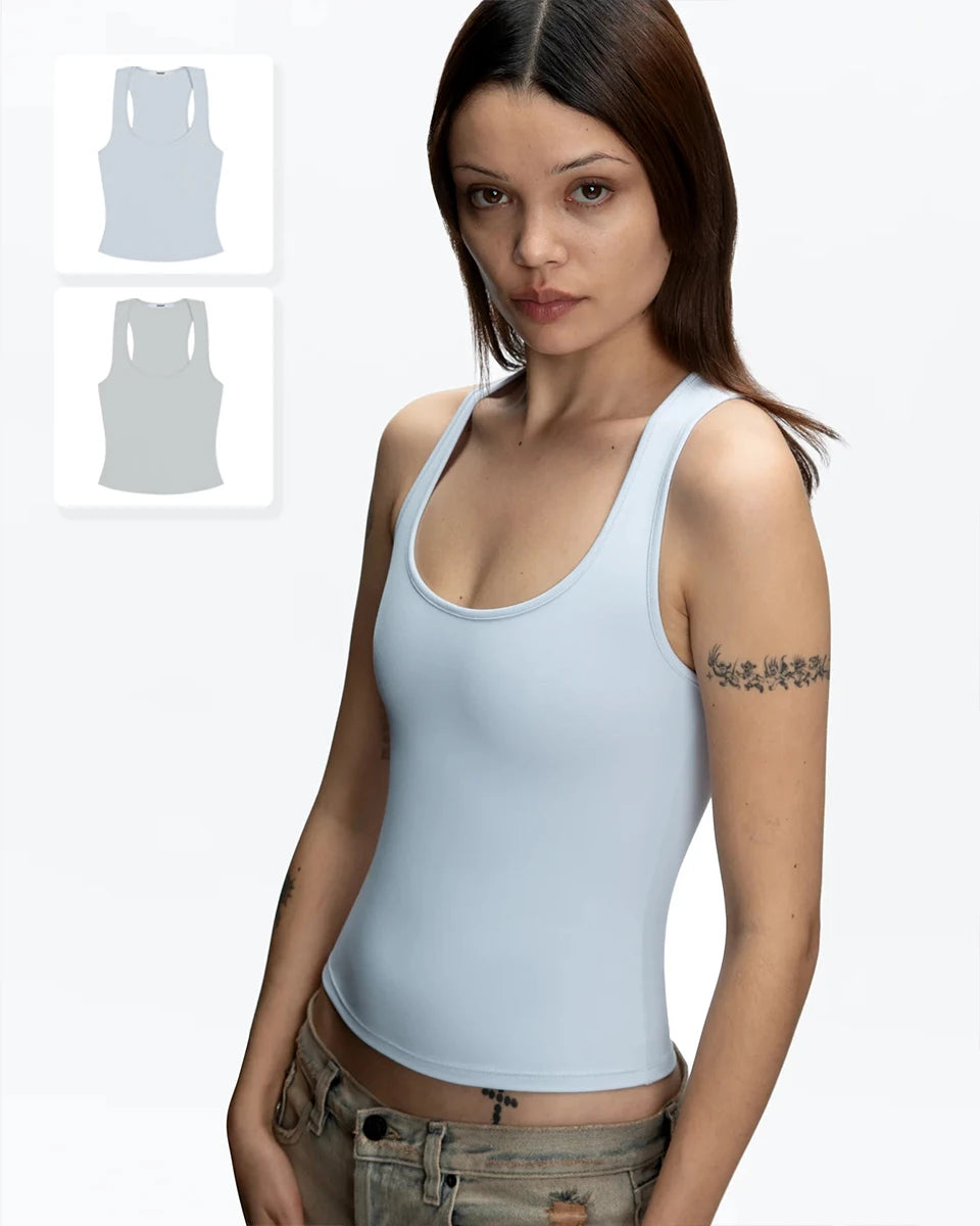 Tank Classic X-shaped Backless Baby Blue and Misty Gray Multi-color Comfortable Elastic Waist Tight Fit Backless Top