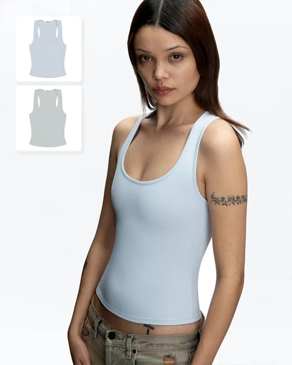 Tank Classic X-shaped Backless Baby Blue and Misty Gray Multi-color Comfortable Elastic Waist Tight Fit Backless Top