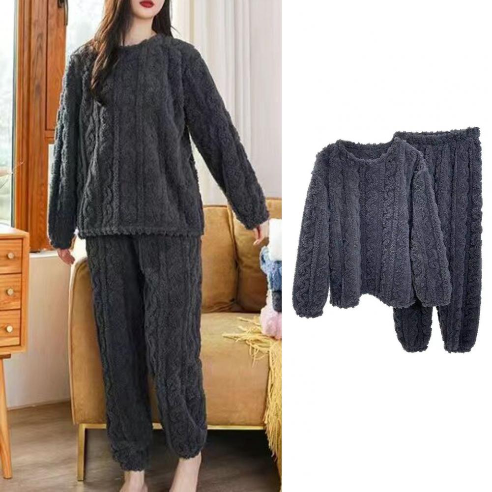 Women Warm 2 Piece Sets Thicken Soft Velvet Ribbed Fleece Set Pullover And Pants Casual Pajama Sets Women Autumn Winter 2023