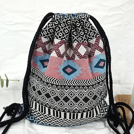 2025 Women Fabric Backpack Female Gypsy Bohemian Boho Chic Aztec Ibiza Tribal Ethnic Cottage Soft Brown Drawstring Rucksack Bags NO 8