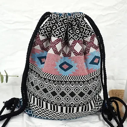 2025 Women Fabric Backpack Female Gypsy Bohemian Boho Chic Aztec Ibiza Tribal Ethnic Cottage Soft Brown Drawstring Rucksack Bags NO 8