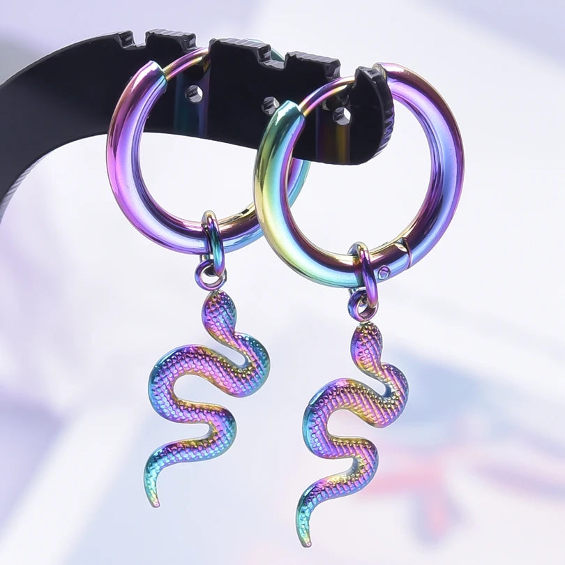 Serpent Snake Charm Earring Stainless Steel Jewelry/Earrings For Women Men Pendant Animal Ear Piercing Hoop Oorbellen Party Girl Badiee Stylez