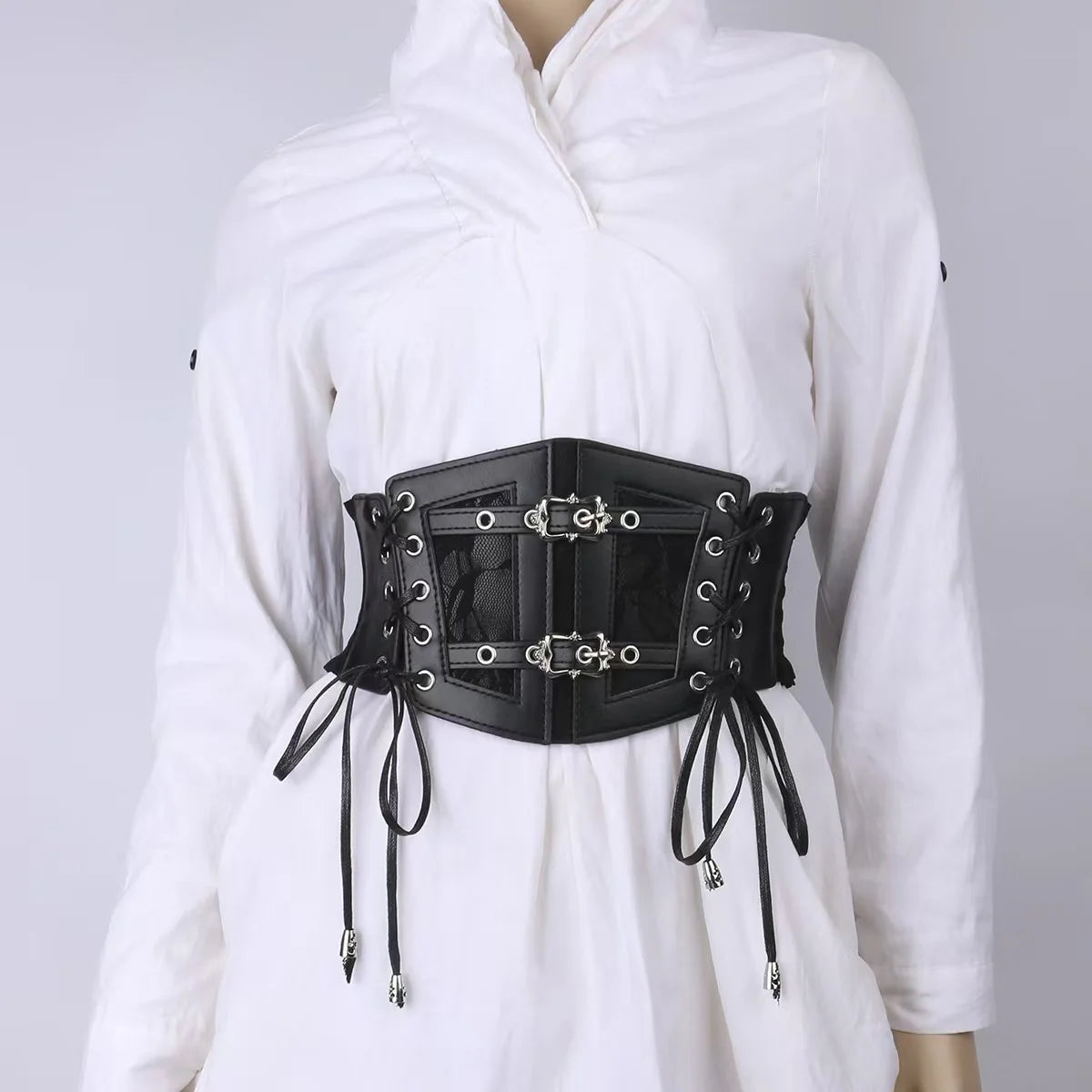 Chic Black Lace-Up Corset Belt - Elastic, Wide Waistband for Women | Perfect for Parties & Casual Outings Badiee Stylez
