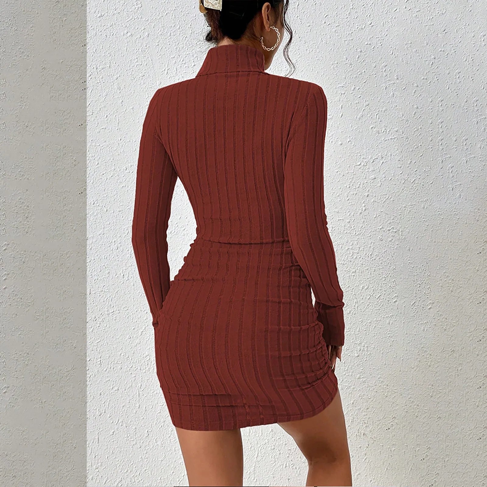 Knitted Bottoming Dress Women Elegant Party Autumn Winter Turtleneck Long Sleeves Sexy Sheath Mini Dresses Bodycon Club Dress Badiee Stylez
