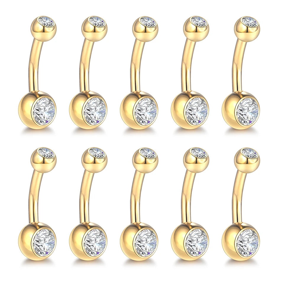10pcs/lot Titanium CZ Crystal Belly Button Ring Navel Bar Piercing 6/8/10/12mm Belly Nombril Piercing Sexy Jewelry for Women 14G Badiee Stylez