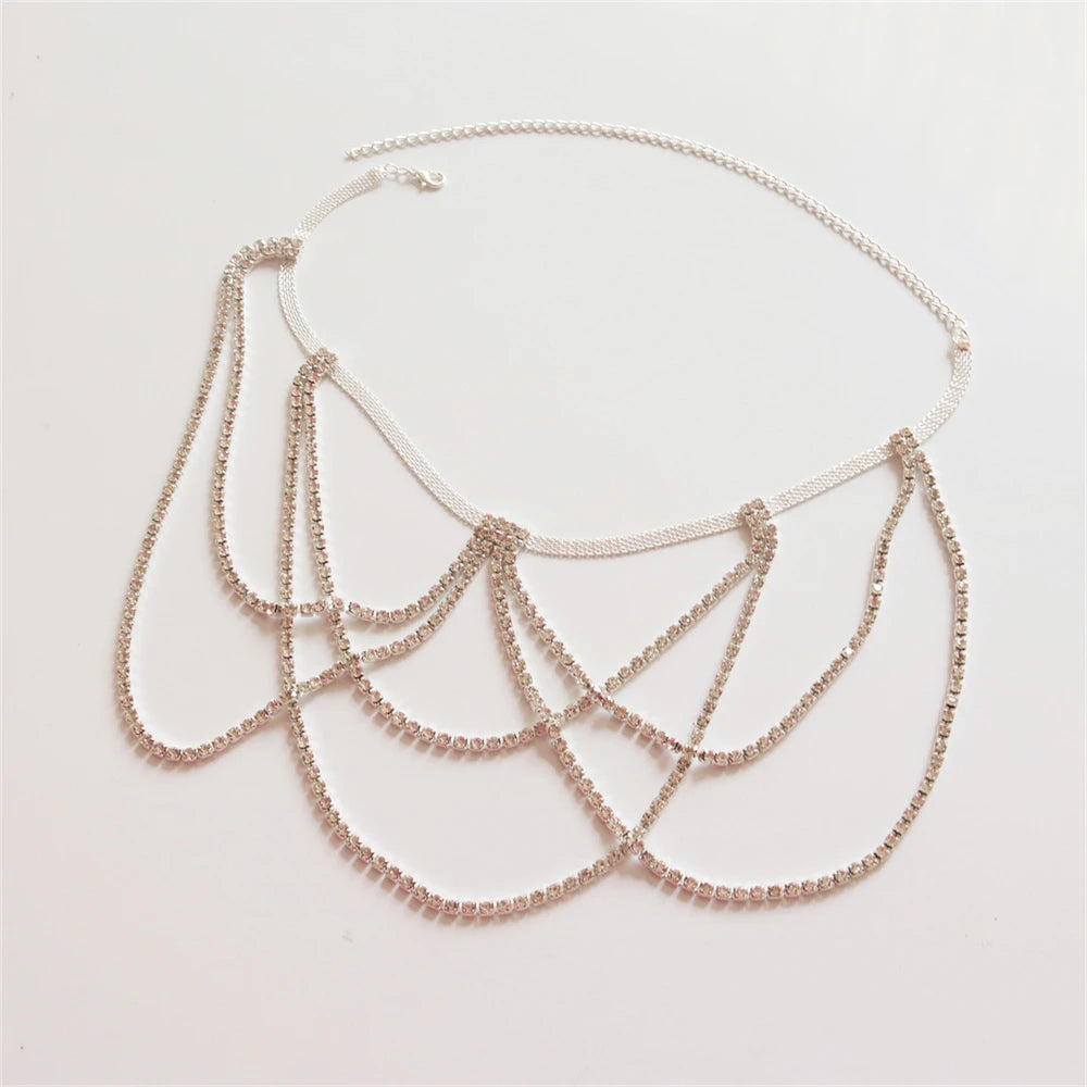 1pc Rhinestone Elasticity Sexy Leg Thigh Chain Body Jewelry for Women Night Club Crystal Leg Body Chain Accessories Gift SILVER PLATED