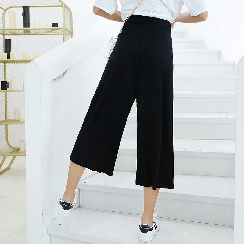 Spring Summer Modal Wide leg pants calf length Loose Casual yoga pant Plus size High Waist three quarter Trousers All match