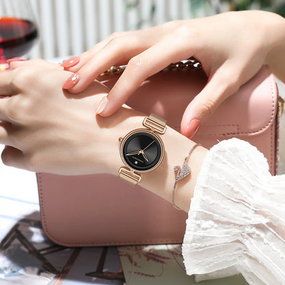 Women Quartz Watch Fashionable Simple Style Japanese Movement Rhinestone Rose Gold Stainless Steel Mesh Luxury Watch for Ladies