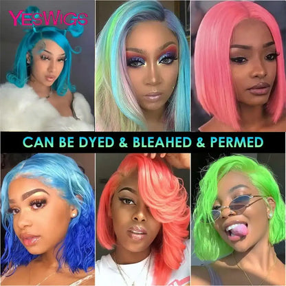 Short Bob Wig Hot Red Burgundy 99j Colored Brown Lace Front Human Hair Wigs Bone Straight Bob Wig Lace Frontal Wigs For Women