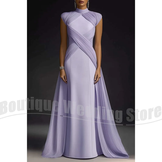 Evening Dresses for Women Fashion Pleated Draped Prom Gowns Slim Elegant High Collar Sleeveless Floor Length Party Dresses Badiee Stylez