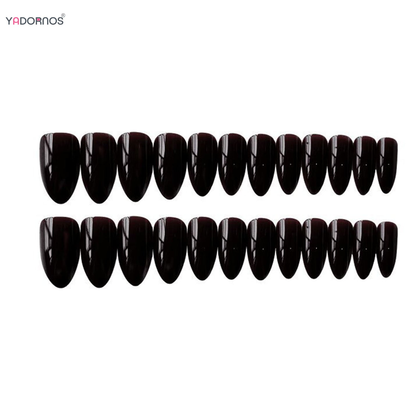 Almond Mid-length Black Fake Nail Solid Color Press on Nails Simple Full Cover Artificial Nail For Girls Nail Extension 24Pcs Badiee Stylez