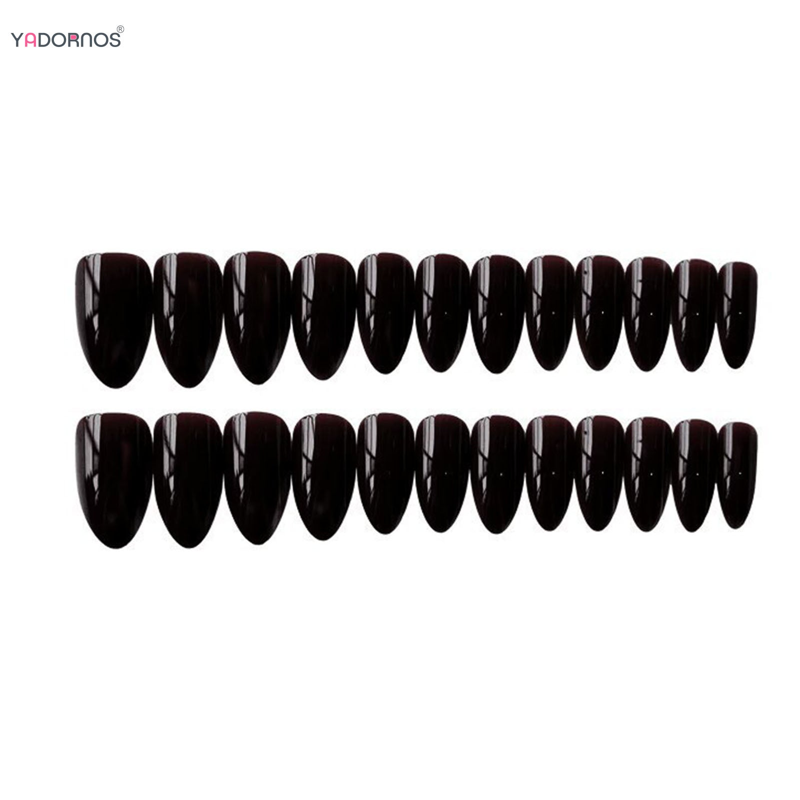 Almond Mid-length Black Fake Nail Solid Color Press on Nails Simple Full Cover Artificial Nail For Girls Nail Extension 24Pcs Badiee Stylez