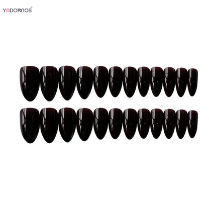 Almond Mid-length Black Fake Nail Solid Color Press on Nails Simple Full Cover Artificial Nail For Girls Nail Extension 24Pcs Badiee Stylez