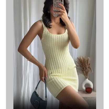 MUJER 2025 Knitted Short Dresses for Women Bodycon Mini Dress Woman Backless Beach Dress Women Sleeveless Women's Summer Dress