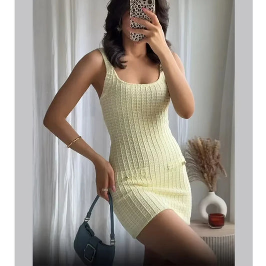 MUJER 2025 Knitted Short Dresses for Women Bodycon Mini Dress Woman Backless Beach Dress Women Sleeveless Women's Summer Dress