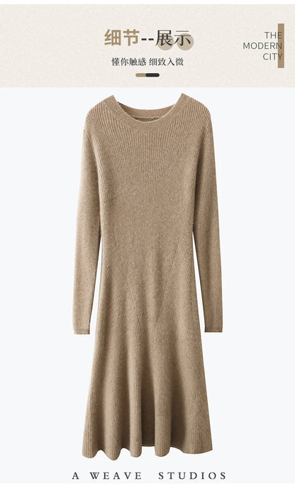 Women's Pure Wool Knitted Long Dress, Round Neck, Fishtail Skirt, Slim, Elegant, Casual, Fashionable, Sweater, 2024Autumn/Winter Badiee Stylez