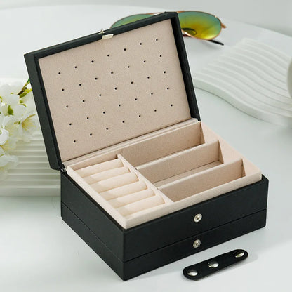 Fashion PU Leather Jewellery Storage Boxes Portable Travel Jewelry Box Necklace Earrings Ring Jewelry Organizer Display Case B-Black
