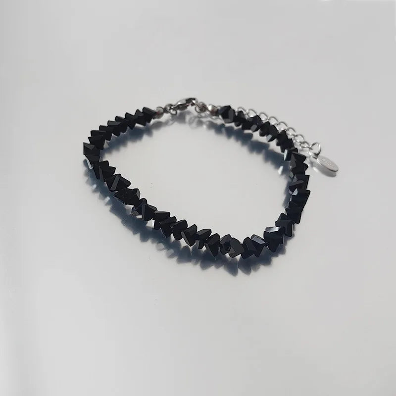 Shiny Transparent Crystal Irregular Beaded Bracelet for Women Korean Mulit-cut Pink Glass Chain on the Hand Jewelry Girls Gifts