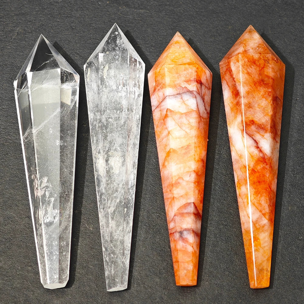 Natural Red Glue Flower Wand White Crystal Tower Home Decoration Rock Quartz Wand Single Point Polished Obelisk Healing Gift
