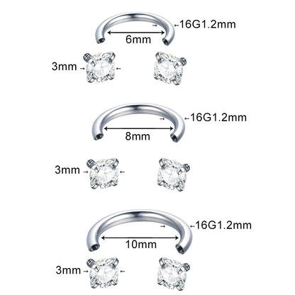 1PC Titanium Nose Horseshoe Ring Nose Septum Piercing Prong Set Round Zircon Ear Cartilage Tragus Daith Body Piercing Jewelry