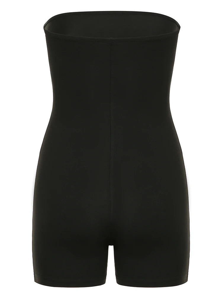 Sweetown Dragon Print Sleeveless Strapless Skinny Sexy Rompers Womens Black Chinese Style Playsuit Summer Baddie Short Overalls