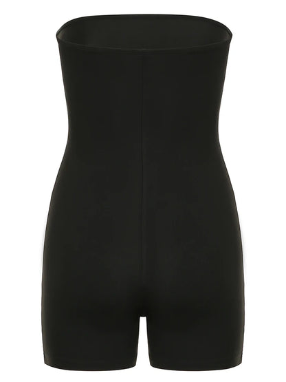 Sweetown Dragon Print Sleeveless Strapless Skinny Sexy Rompers Womens Black Chinese Style Playsuit Summer Baddie Short Overalls