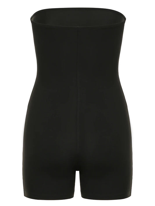 Sweetown Dragon Print Sleeveless Strapless Skinny Sexy Rompers Womens Black Chinese Style Playsuit Summer Baddie Short Overalls