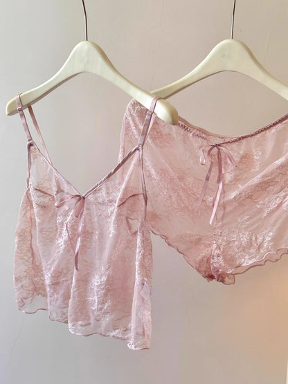 ElyraLux Women Harness Pajama Suspender Shorts for Women Pajamas Set Lace Silk Lingerie Pyjamas Shorts Set Pink lace pajamas Pink CHINA