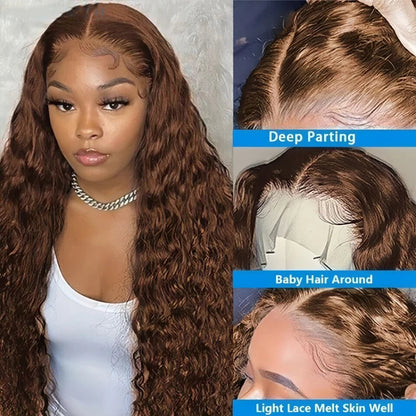 13X4 Chocolate Brown Curly Lace Front Wigs Colored 100% Human Hair Wigs Pre Plucked Deep Wave 13X6 Hd Lace Frontal Brazilian Wig Badiee Stylez