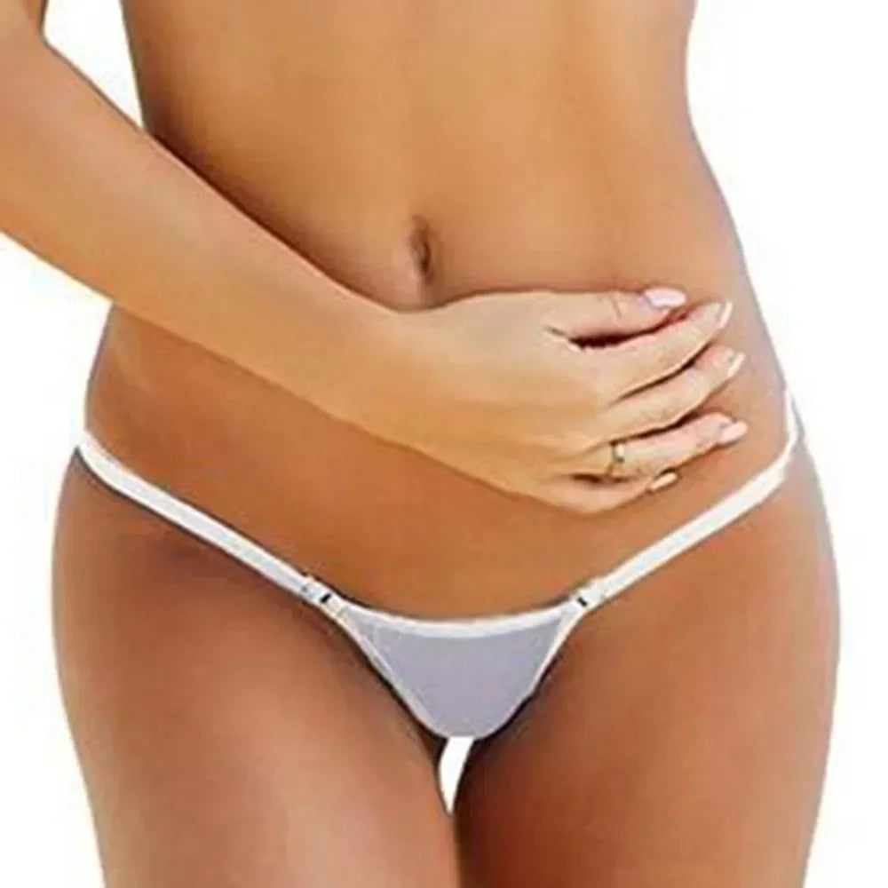 Women's Sexy Solid Color Briefs Fashion Portable Comfortable Thong Mini Bikini Mesh Panties Ultra-thin Lingeries Adjustive Belt White CHINA