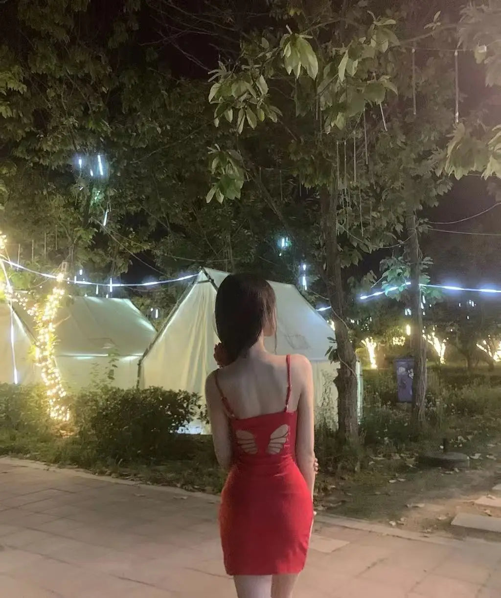 Pure wind red bow hollowed out beautiful back design halter dress female summer sexy slim-fit package hip skirt