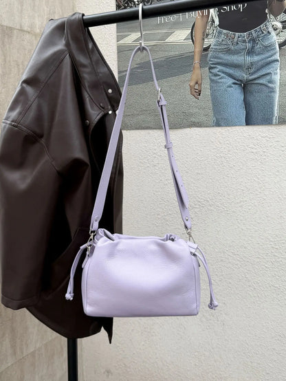 Ladies' New Premium Full-Grain Wrinkled Leather Crossbody Bag - Women's Chic Shoulder Commuter Bag with Organizer Pockets purple 28 x 10 x 19 cm