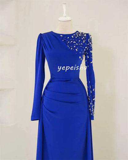 Customized Intricate Unisex Jersey Beading Sequined Draped Straight High Collar Long Dresses Bespoke Occasion Dresses Exquisite Badiee Stylez