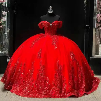 ANGELSBRIDEP Glittering Red Quinceanera Dresses With Bow Luxury Beading Lace Vestidos De 15 Anos Birthday Party Princess Prom Badiee Stylez