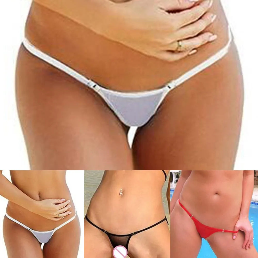 Women's Sexy Solid Color Briefs Fashion Portable Comfortable Thong Mini Bikini Mesh Panties Ultra-thin Lingeries Adjustive Belt