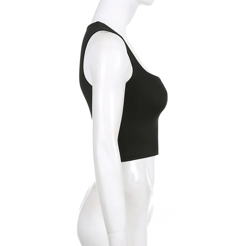 Sleeveless Collar Crop Top Women Tank Tops Casual Y2K Summer 2024 Black T Shirts Sexy