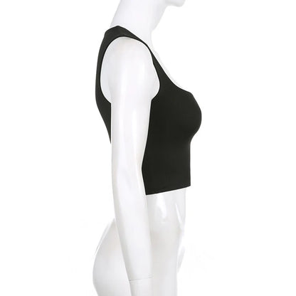 Sleeveless Collar Crop Top Women Tank Tops Casual Y2K Summer 2024 Black T Shirts Sexy