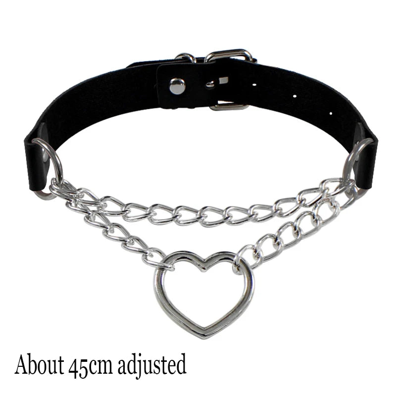 New Sexy Harajuku PU Leather Chain Heart Pendant Necklaces Women Men Punk Neck Gothic Black Pink Choker Necklace Cool Collar