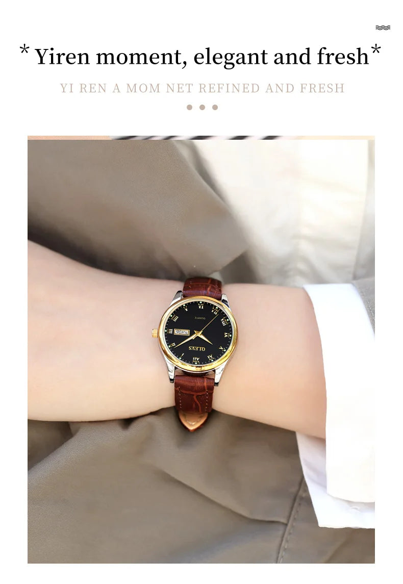 OLEVS Brand Belt Style Double Calendar Quartz Women's Watch 5582